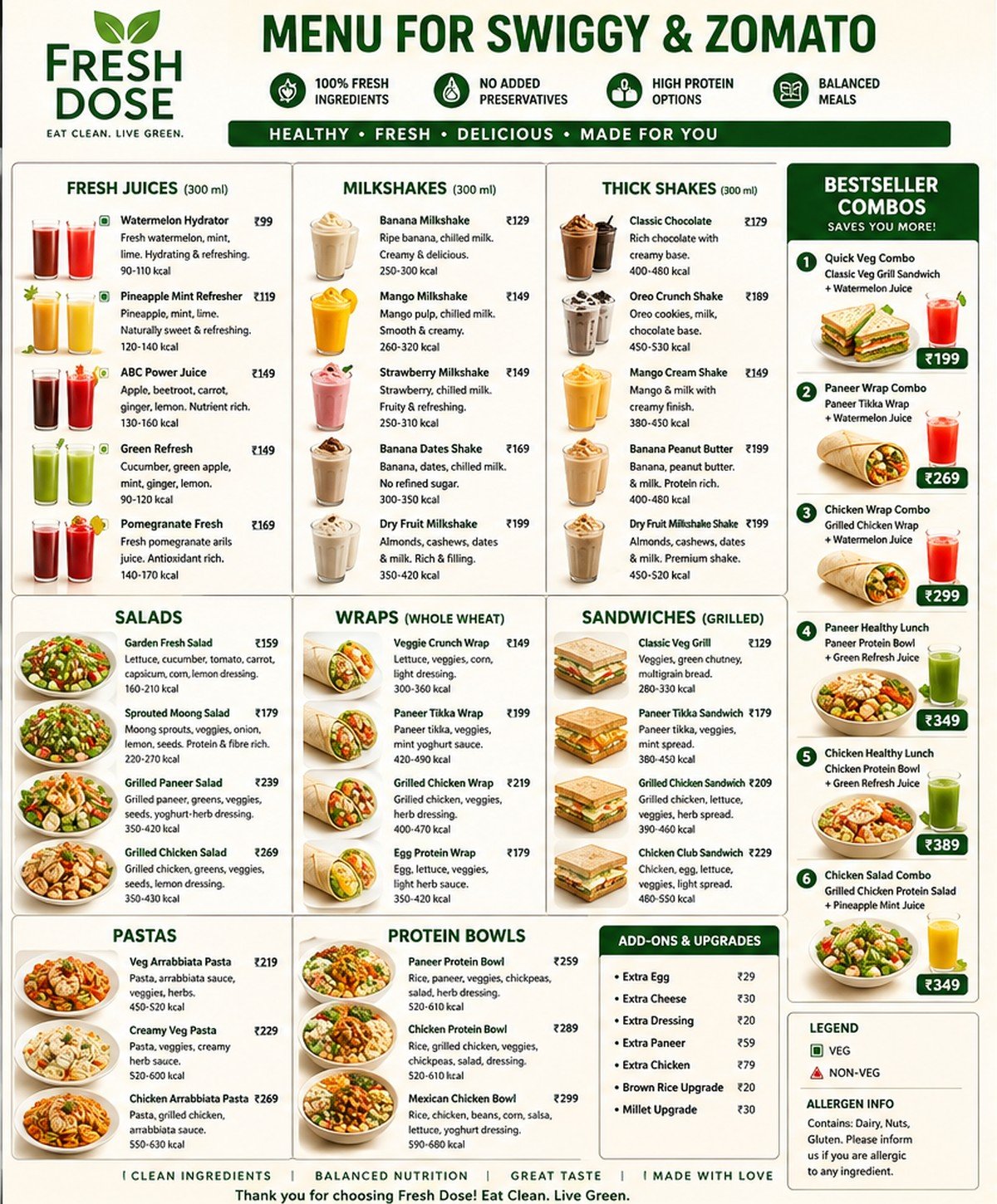 Fresh Dose menu